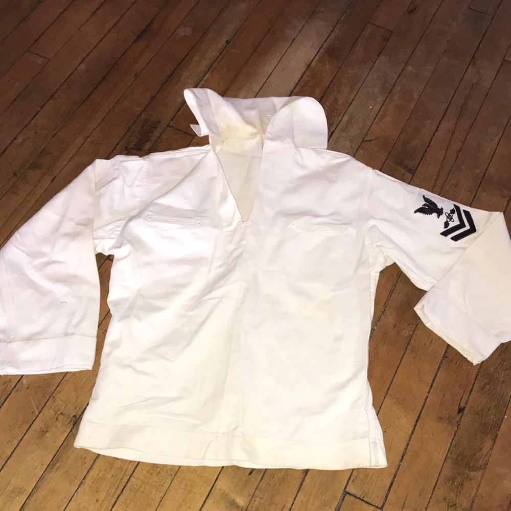 Vintage WW2 US Navy White Military Field Pullover‎ Jacket Patch Small 40A